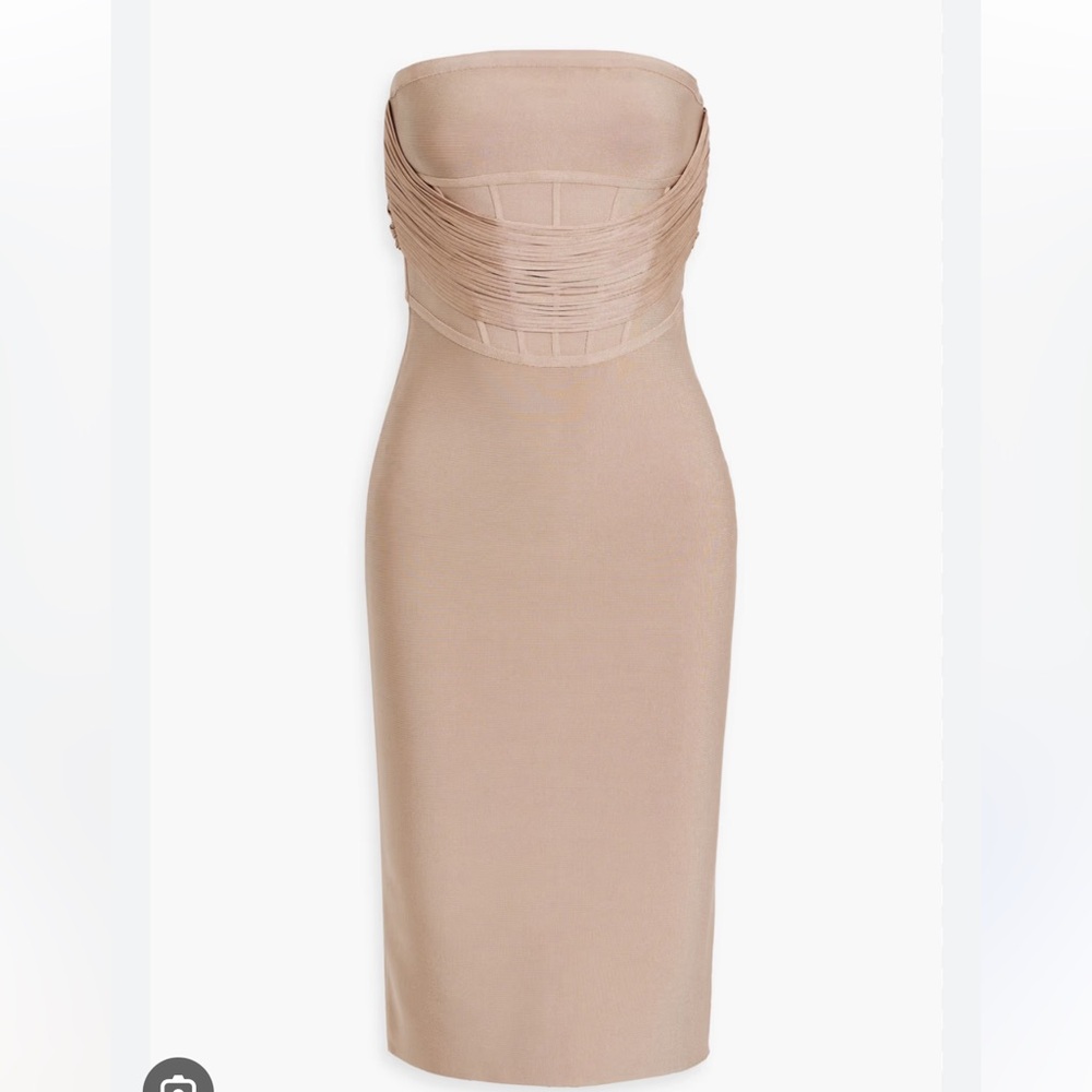 herve leger draped strap dune dress